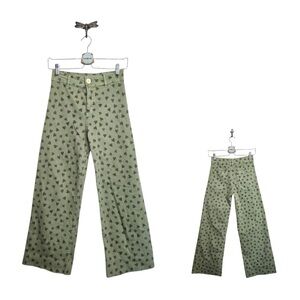 ZARA Girls Green Heart Print Pants | Size 11-12 | Trendy Wide Leg